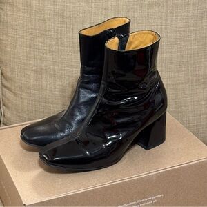 John Fluevog Black Leather Block Heel Ankle Boot